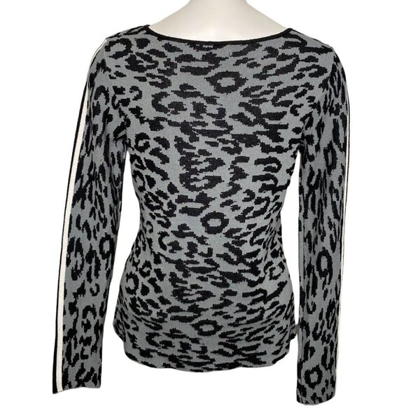 Fever Sweater Top Women's‎ SMALL Gray Black Leopard Cutout Long-Sleeve Soft NEW - Picture 4 of 12